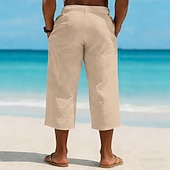 abordables Classique-Homme Shorts Capri Shorts en Lin Short décontracté Avec Poches Taille Élastique Uni Confort Respirant Longueur mollet Quotidien Extérieur Plage Vacances Mode Noir + Bleu Marine Bleu Marine + Gris Non