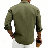 preiswerte Klassiker-Herren Hemd Leinenhemd Sommerhemd Strandhemd Einfach Lässig Urlaub Schwarz Weiß Marineblau Khaki Langarm Umlegekragen Sommer Frühling Bekleidung Patchwork