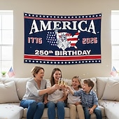 お買い得  250周年-アメリカ建国250周年記念愛国的な壁掛けタペストリー（1776-2026）、鷲、自由の鐘、自由の女神像、赤と青の色、ホリデーデコレーションの背景用