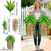 abordables Plantes et Verdure Artificielles-Ensemble de 4 plantes artificielles de type fougère de Boston et ipomée de la pampa, à suspendre soi-même. Résistantes aux UV, ces plantes artificielles réalistes sont toujours vertes et ne