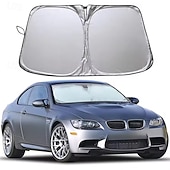 baratos Para-sóis e Viseiras para automóveis-Protetor solar dobrável para para-brisa de carro, refletor prateado contra raios UV, bloqueia o calor e mantém o veículo fresco, tamanho universal para a maioria dos sedãs, SUVs e caminhonetes,