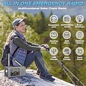 cheap Flashlights-Emergency Radio 4000mAh Solar Hand Crank AM/FM/NOAA Portable Weather Radio with Phone Charger, LED Flashlight, Reading Lamp, SOS Alarm, Headphone Jack for Indoor Outdoor Emergency, USB Charged