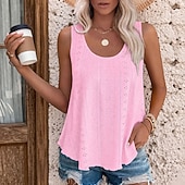 abordables Tanque Sencillo-Mujer Blusa con textura Parte superior con ojales Camiseta de punto Tops de verano Frunce Retazos Ojal Plano Elegante Vintage Clásico Sin Mangas Cuello Barco Escote Redondo Escote en U Tops regulares