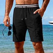 cheap Casual Shorts-Men's Waffle Shorts Shorts Summer Shorts Beach Shorts Casual Shorts Drawstring Pocket Elastic Waist Striped Comfort Breathable Knee Length Outdoor Beach Vacation Vacation Fashion Black White