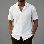 cheap Men's Smart Casual Shirts-Men's Shirt Texture Button Down Shirt Seersucker Shirt Jacquard Shirt White Short Sleeve Geometric Cuban Collar Casual Daily Jacquard Clothing Apparel Streetwear Casual