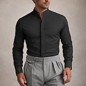 baratos camisas masculinas não de ferro-Homens Camisa Social Saia Camisa não de ferro Tecido Diário O negócio Amarelo Claro Azul Claro Preto Branco Manga Longa colarinho do vovô Todas as Estações Roupa