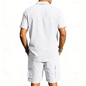 baratos Camisa Algodão Linho-Homens Camisa de linho 2 Peças Conjunto de camisa E Bermuda Cargo Calção Shorts de linho Definir Tecido Diário Ao ar livre Férias Aberto para a Lateral Manga Curta Verão Moda Casual Confortável Roupa