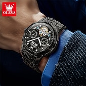 economico Orologi meccanici-Orologio automatico da uomo Olevs Skeleton, lussuoso orologio da polso da lavoro bicolore in acciaio inossidabile con calendario multifunzione, orologio meccanico analogico luminescente impermeabile,