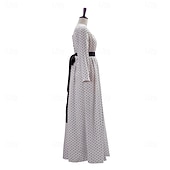 cheap Dresses-Medieval Renaissance Regency Period Floor Length Dress Princess Gentlewoman Noblewoman Polka Dot Scoop Neck Fancy Dress Women's Renaissance Fair LARP Adults' Dress