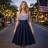  A 250-a aniversare a SUA 1950 Retro / vintage Miezul zilei Rochii Rochie leagăn Rochie Flare Fără mâneci Ştreang Mulată Leagăn Costume de fancy Pentru femei A 250-a aniversare a SUA 4 iulie Petrecere