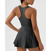 cheap Women's Tennis Dress-Women's Solid Colored Tennis Dress with Shorts Sports Dress Sleeveless Pocket Elastic Sweat-Wicking Breathable Tennis Golf Running Scoop Neck Dress Black White Green Tennis Clothing