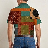 voordelige Bovenkanten-Retro Vintage Hippie 1970s Shirt Short Sleeves Hippie Patchwork Fancy Dress Men's Music Festival Party Daily Wear Adults' Shirt Spring &amp; Summer