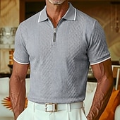 economico Polo Classico da Uomo-Per uomo Polo con zip Testurizzato Casuale Ferie Bavero Zip a un quarto Manica Corta Moda Essenziale Semplice Jacquard Zip a un quarto Primavera &amp; Estate Estate Primavera Vestibilità regolare Blu