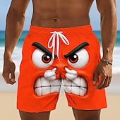 preiswerte Retro Vintage &amp; Ethik-Herren 3D Zeichentrick Lustig Wütendes Gesicht Badehosen Badeanzüge Badeshorts Boardshorts Mittlere Taille Retro Vintage Strandurlaub Seitentaschen Netzfutter Elastischer Kordelzug in der Taille
