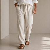 abordables Classique-Homme Pantalon en lin Tencel Pantalons Pantalon d'été Cordon de serrage Avec Poches Taille Élastique Uni Confort Respirant Longueur complète Quotidien Extérieur Plage Mode Style Classique Kaki Non
