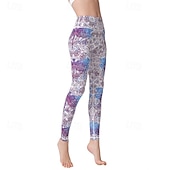 voordelige Yoga leggings en panty's-Dames Pilatesbroek Yogabroek Billenlift met ruche Hoge taille Sportschooltraining Hardlopen Fitness Legging Kleding Onderlichaam Flora Amethist Wit Blauw Sport Sportkleding Hoge Elasticiteit
