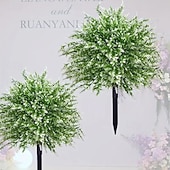 abordables Flores artificiales-Estaca de lavanda artificial de 20 pulgadas para decoración de exteriores, estacas blancas para jardín. &amp;Césped, plástico resistente que no se decolora, decoración para todas las estaciones.