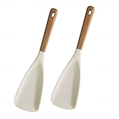levne Kuchyňské náčiní a pomůcky-Sada 2/3 lžic na vaření na nepřilnavé pánve, žáruvzdorné matné silikonové náčiní s dřevěnými rukojeťmi, ideální pro míchání, nabírání, vaření a servírování, odolné kuchyňské náčiní pro domácnost a