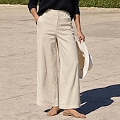 baratos Calças de perna reta-Women's Trousers Corduroy Pants Casual Pants Summer Pants Vacation Fashion Casual Daily Full Length High Waist Solid Color Plain Comfort Soft Breathable Inelastic Daily Outdoor Streetwear Apricot