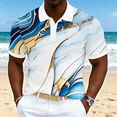 economico Polo hawaiana da uomo-Per uomo Geometrico Polo Hawaiane Manica Corta Magliette polo Camicie con Colletto Casual Athleisure Abbigliamento da vacanza Stampa 3D Bottoni Tessuto retato traspirante Primavera &amp; Estate Blu Rosso