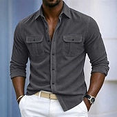 baratos Camisas casuais inteligentes masculinas-Homens Camisa Social Camisa casual Camiseta de Veludo camisa de botão Azul Vermelho Marron Verde Azul Escuro Manga Longa Tecido Colarinho de Camisa Casual Diário Bolso frontal Roupa Elegante Moda