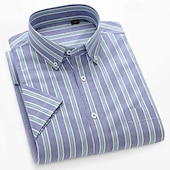baratos camisas masculinas oxford-Homens Camisa Social Saia camisa de botão Camisa Oxford Bloco de cor Casual Diário Branco Amarelo Azul Marinha Azul Royal Manga Curta Aberto para a Lateral Verão Primavera Roupa Patchwork