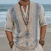 economico Modello etnico-Per uomo Etnico Floreale intricato Camicia Camicia con Bottoni Maglia Henley Manica Lunga Vintage Retrò Casuale Vacanza Matrimonio Estate Primavera Collo alla coreana Colletto Mao Stampa 3D Camicia