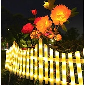 voordelige Pathway Lights &amp; Lanterns-Witte schutting met zonneverlichting voor de tuin, tuinafscheiding met zonneverlichting en afstandsbediening, decoratieve mini-hekwerkjes voor een klein bloemenpad, boom, erf of huisdierafscheiding.
