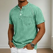  Ανδρικά Μπλουζάκι Πουκάμισο Henley Πουκάμισο 100% Cotton Acid Wash Μπλουζάκι μπλουζάκι Κοντομάνικο Χένλι Φθινόπωρο & Χειμώνας Καλοκαίρι Άνοιξη Σκέτο Βίντατζ Κομψό στυλ street Καθημερινό
