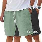 cheap Classic-Men's Cotton Linen Shorts Summer Shorts Beach Shorts Casual Shorts Drawstring Pocket Elastic Waist Plain Comfort Breathable Knee Length Beach Vacation Holiday Hawaiian Casual Black+Khaki White+Navy