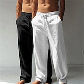 abordables Classique-Homme Pantalons en Lin Pantalons Pantalon d'été Pantalons Amples Pantalons de Plage Cordon de serrage Taille Élastique Jambe Droite Uni Confort Respirant Longueur complète Occasionnel Quotidien Fête