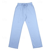cheap Holiday-Men's Linen Pants Trousers Summer Pants Baggy Pants Drawstring Elastic Waist Straight Leg Plain Comfort Breathable Full Length Daily Outdoor Holiday Fashion Classic Style Blue White Micro-elastic