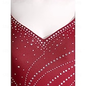 cheap Competition Dress-Women's Burgundy Latin Dance Dress - Rhinestone Mesh Long Sleeve Rhythmic Tassel Costume for Ballroom &amp; Competition