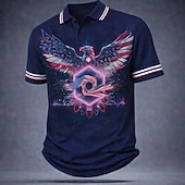  4th of July 2026 250th Men's Eagle Polo Shirts Short Sleeve Polo Shirts Collared Shirts Casual Outdoor Athleisure Buttons Spring & Summer Blue Red Gray