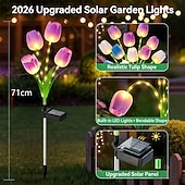 cheap Pathway Lights &amp; Lanterns-2 Pcs Outdoor Solar IP65 Waterproof 4-Head LED Tulip Stake Lights, Decorative Garden, Yard, Lawn, Pathway, Flower Bed, Villa Ambient Landscape Lighting