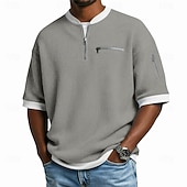  Per uomo Maglietta Waffle Maglietta Manica Corta Maglione Mezza zip Estate Tinta unica Moda Designer Confortevole Patchwork Blocco di colore Tasca con cerniera Casuale Quotidiano All'aperto Blu