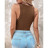  Dames Singlet Effen Modieus Stijlvol Casual Mouwloos Strakke ronde hals Normale tops Dagelijks Uitgaan Weekend Zwart Wit Geel Bruin Groen Zomer Lente