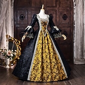 cheap Dresses-Rococo Baroque Ball Gown Floor Length Dress Ball Gown Long Sleeves Princess Bridal Lace Floral Ball Gown Square Neck Fancy Dress Women's Royal Halloween Carnival Masquerade Prom Tea Party Party