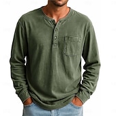 cheap Casual Henley Tee-SoftFade™ Men's Henley Shirt T shirt Tee Long Sleeve Vintage Retro Vintage Casual Vintage Style Garment Dyed Faded Henley Casual Spring Fall Gray Purple Henley T-Shirt