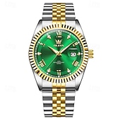 voordelige Quartz Watches-OLEVS Mens Luxury Watch Classic Green Face Two Tone Silver Gold Stainless Steel Waterproof Quartz Wristwatch with Date Luminous Hands Business Dress Fashion Watches for Men Gifts