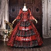cheap Dresses-Rococo Baroque Ball Gown Floor Length Dress Ball Gown Long Sleeves Princess Bridal Sequins Floral Ball Gown Square Neck Fancy Dress Women's Royal Halloween Carnival Masquerade Prom Tea Party Party