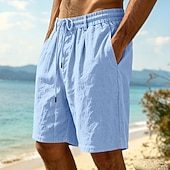 abordables Vacances-Homme Shorts Shorts en Lin Shorts d'été Shorts de plage Cordon de serrage Taille Élastique Uni Confort Respirant Longueur Genou Quotidien Extérieur Fête Vacances Mode Noir Blanche Non Elastique