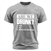  Heren T-shirt met de tekst "Zijn we dronken, bitch? Misschien wel!", acid wash, grappig, sarcastisch, drinken, T-shirt met graphic print, korte mouwen, normale pasvorm, ronde hals, feest, bar,