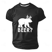 baratos Camisetas engraçadas para homens-Camiseta masculina com estampa de urso cervejeiro e chifres de veado, silhueta engraçada e humorística, estilo minimalista, modelagem regular, casual, para bares, festas e camping, ideal para