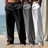 ieftine Vacanţă-Bărbați Pantaloni de in Pantaloni Pantaloni de vară Pantaloni largi Pantaloni de plajă Cordon Talie elastică Pachet multiplu Culoare solidă Confort Respirabil Lungime totală Zilnic Plajă Concediu