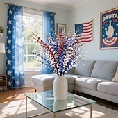 cheap Artificial Flower-10pcs Red, White, and Blue Artificial Flowers, Patriotic Artificial Flower Picks, 29.5 Inches (Approx. 75 cm) Artificial Jasmine Flowers for Independence Day Decoration and Memorial Day Decoration