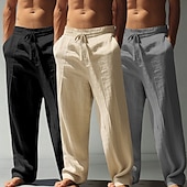 economico Classico-Per uomo Pantaloni di Lino Pantaloni Pantaloni Estivi Pantaloni Larghi Pantaloni da Spiaggia Coulisse Elastico in vita Gamba Dritta Tinta unica Leggero Traspirante Lunghezza intera Casuale Quotidiano