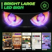 رخيصةأون أضواء الديكور-مصباح LED ضخم ساطع على شكل عيون شيطانية للسيارة، شاشة عرض رقمية مرنة قابلة للتمرير، تحكم عبر تطبيق بلوتوث، لافتة متجر LED متحركة بنمط نص مخصص للسيارات والفنادق والمدارس