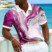 cheap Men's Hawaiian Polo-Men's Ombre Abstract Hawaiian Polo Shirts Short Sleeve Polo Shirts V Neck Casual Resort Athleisure Daily Wear Vacation Wear 3D Print Spring &amp; Summer Blue Pink Purple