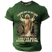  Camisa T-Shirt Cristiana Graciosa Hombre Biblia Salí de mi cueva y he estado muy bien Resurrección de Jesús Meme Humor Camiseta Gráfica Casual de Manga Corta Regalo para la Iglesia Ropa de Diseñador